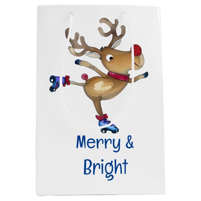 Rudolph The Reindeer Roller Skating  Medium Gift Bag (Front)