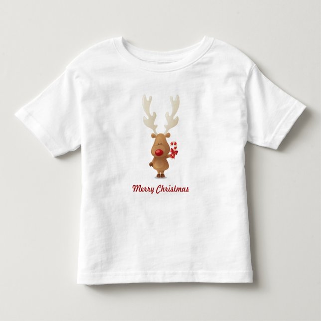 Rudolph with Candy Cane Holiday Tee Shirt (Front)