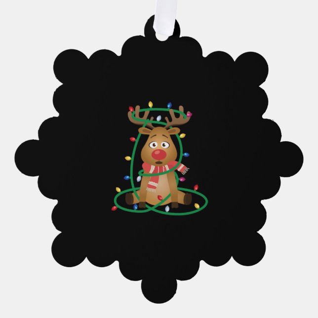 Rudolph with Christmas Lights Ornament Card (Front)