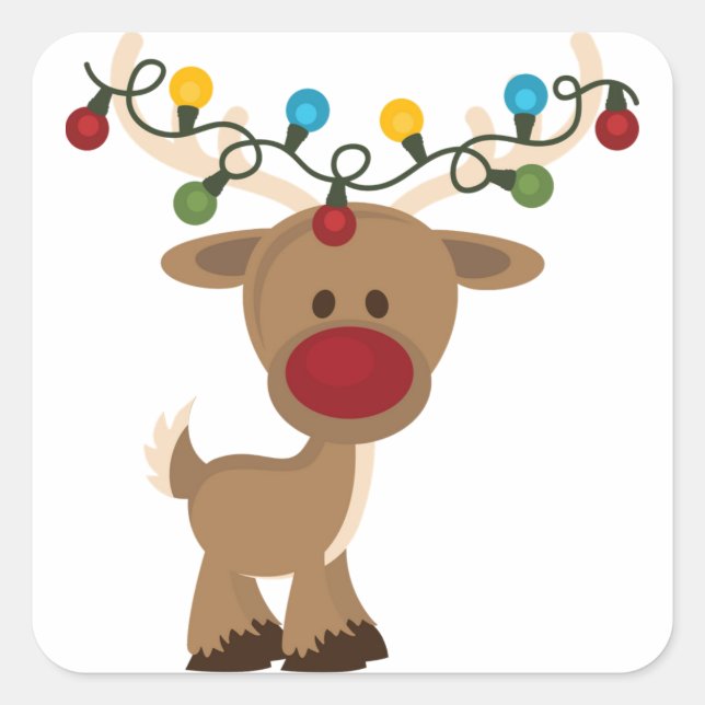 Rudolph_with_Christmas_Lights Square Sticker (Front)