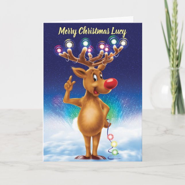 Rudolph with Northern lights custom Christmas card (Front)