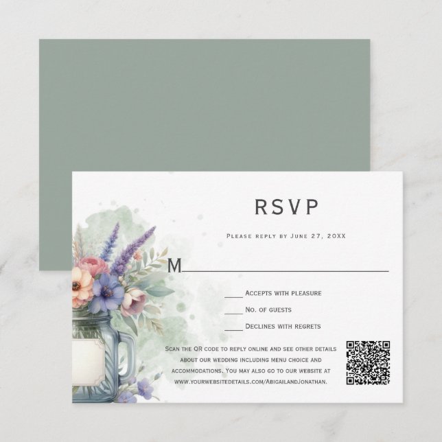 Rudtic Mason Jar Floral RSVP (Front/Back)