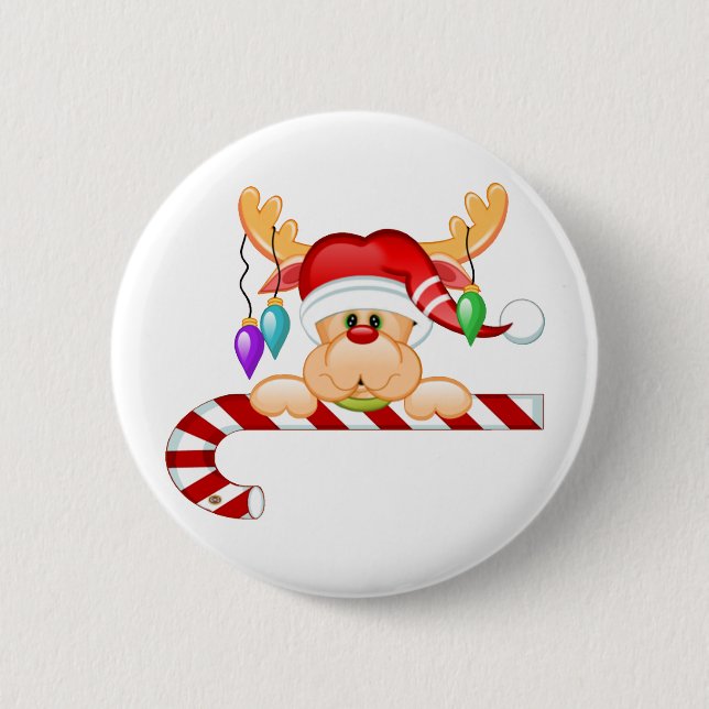 Rudy Candy Cane 2 Inch Round Button (Front)