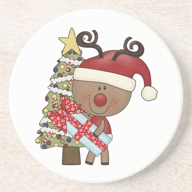 Rudy Reindeer Holiday Tree Coaster (Front)