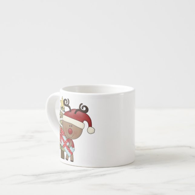 Rudy Reindeer Holiday Tree Espresso Cup (Front Left)