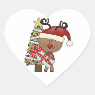 Rudy Reindeer Holiday Tree Heart Sticker