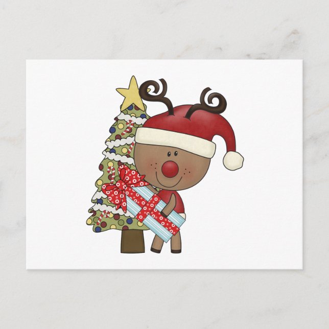 Rudy Reindeer Holiday Tree Postcard (Front)
