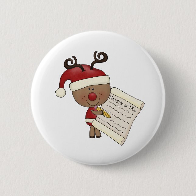 Rudy Reindeer Naughty or Nic 2 Inch Round Button (Front)