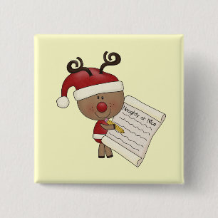 Rudy Reindeer Naughty or Nic 2 Inch Square Button