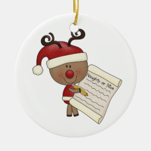 Rudy Reindeer Naughty or Nic Ceramic Ornament