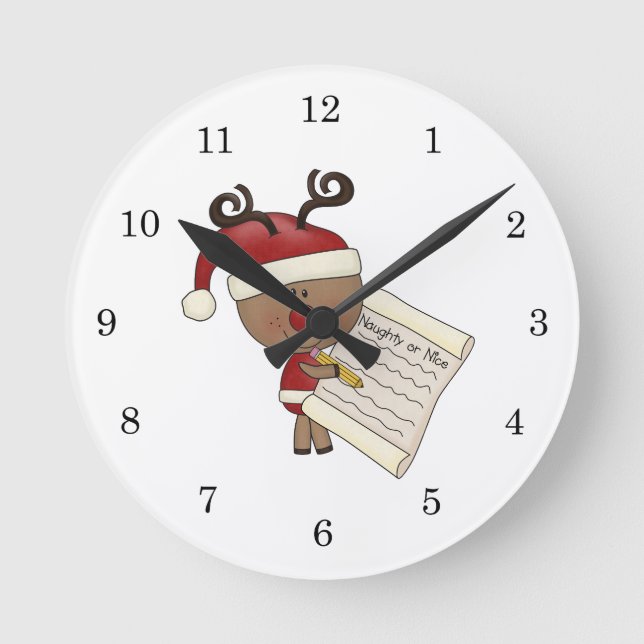 Rudy Reindeer Naughty or Nic Round Clock (Front)