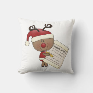 Rudy Reindeer Naughty or Nic Throw Pillow