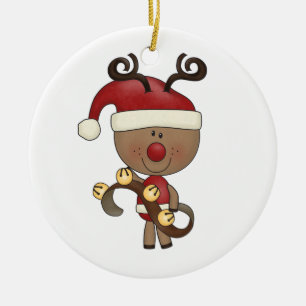Rudy Reindeer With Bells Ceramic Ornament