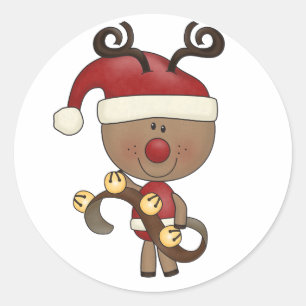 Rudy Reindeer With Bells Classic Round Sticker