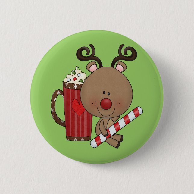 Rudy Reindeer With Cocoa 2 Inch Round Button (Front)
