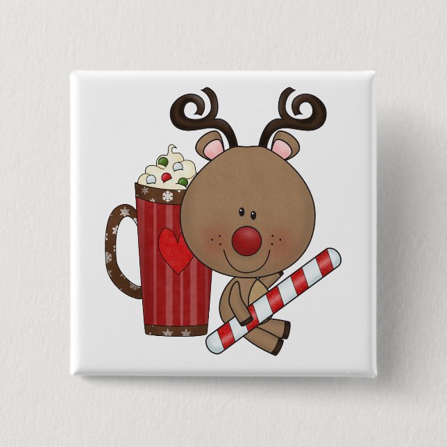 Rudy Reindeer With Cocoa 2 Inch Square Button (Front)