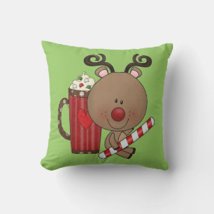 Rudy Reindeer With Cocoa Throw Pillow