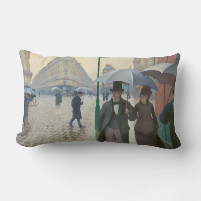 Rue de Paris Temps de Pluie by Gustave Caillebotte Lumbar Pillow (Front)