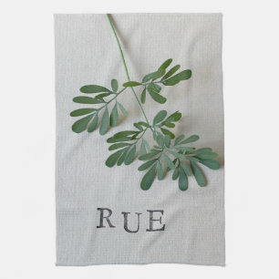 Rue leaves with word kitchen towel