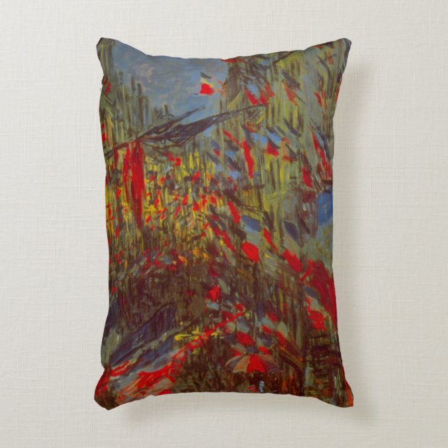 Rue Montorgueil with Flags by Claude Monet Decorative Pillow (Front(Vertical))