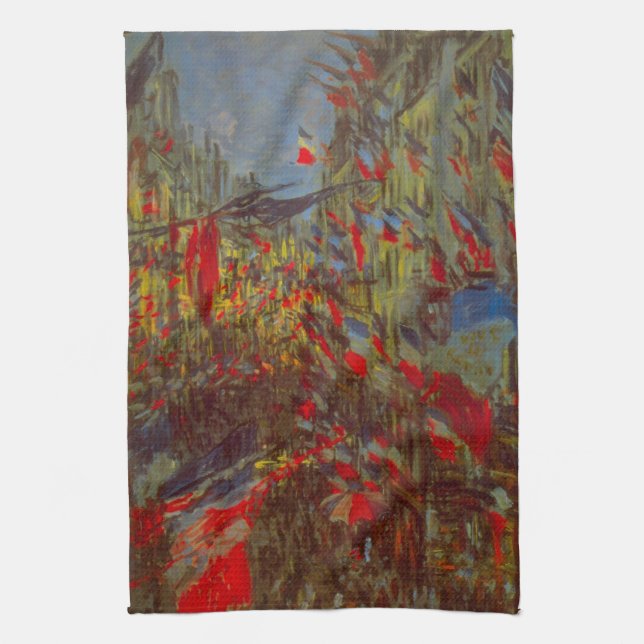 Rue Montorgueil with Flags by Claude Monet Kitchen Towel (Vertical)