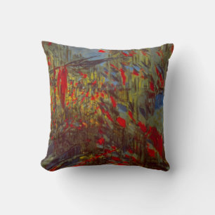 Rue Montorgueil with Flags by Claude Monet Throw Pillow