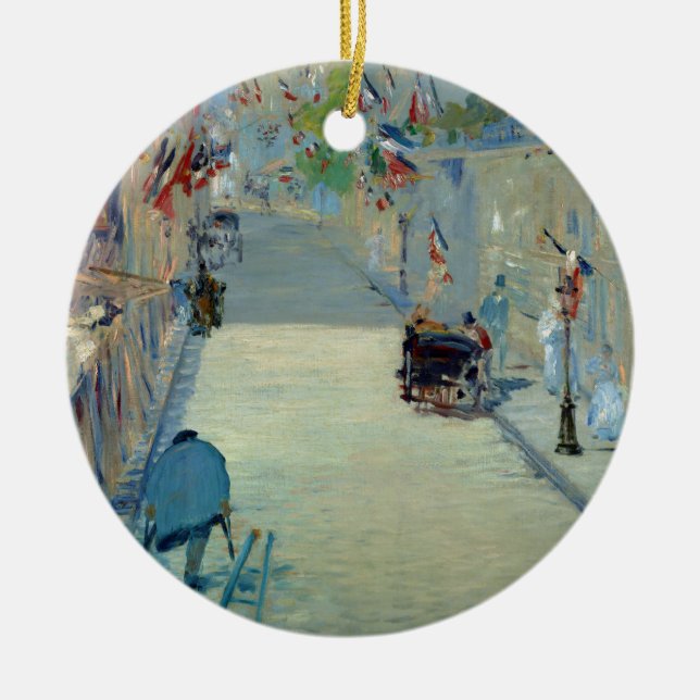 Rue Mosnier with Flags Manet French France Art Ceramic Ornament (Front)