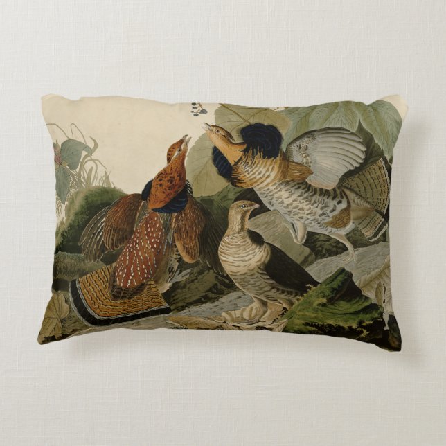 Ruffed Grouse Audubon Game Bird Accent Pillow (Back)