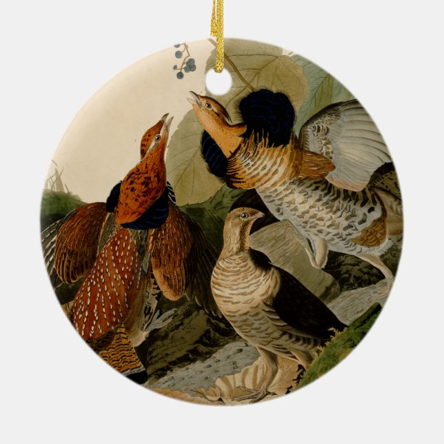 Ruffed Grouse Audubon Game Bird Ceramic Ornament (Back)