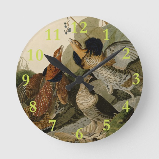 Ruffed Grouse Audubon Game Bird Round Clock (Front)