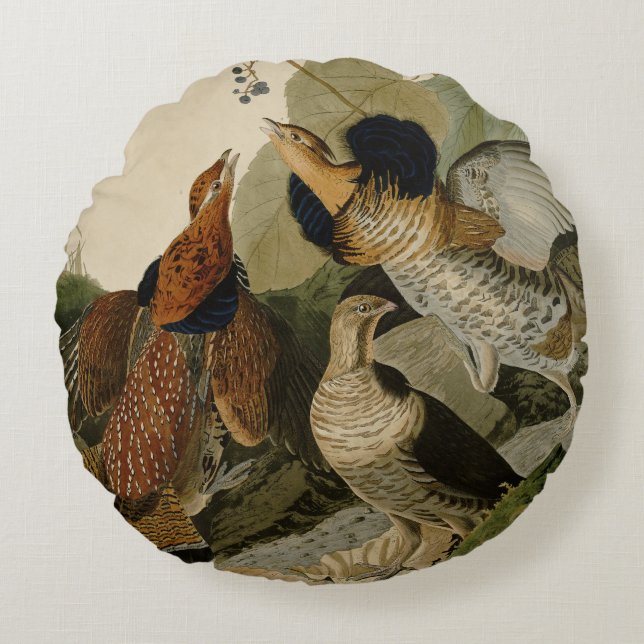 Ruffed Grouse Audubon Game Bird Round Pillow (Front)