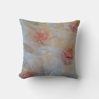 Ruffles and Pink Roses Throw Pillow