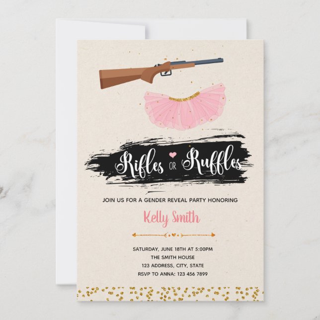 Ruffles or rifles gender reveal party invitation (Front)