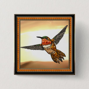 Rufous Hummingbird 2 Inch Square Button