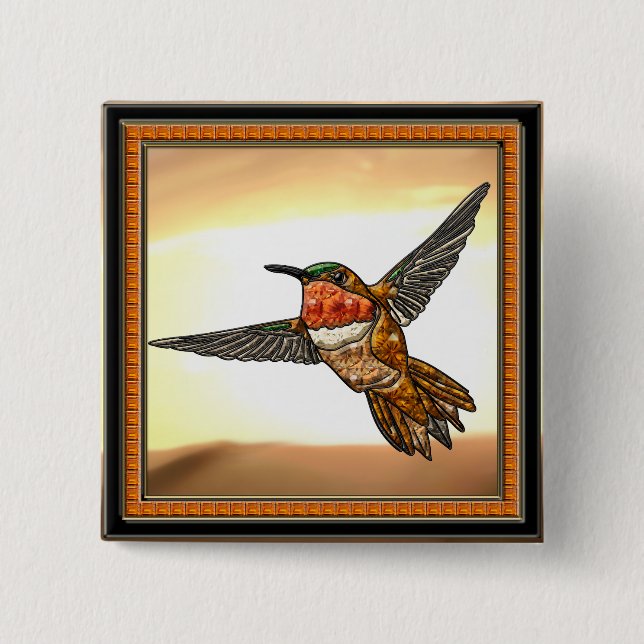 Rufous Hummingbird 2 Inch Square Button (Front)