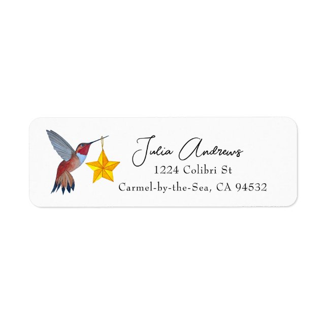 Rufous Hummingbird and Star Return Address Label (Front)