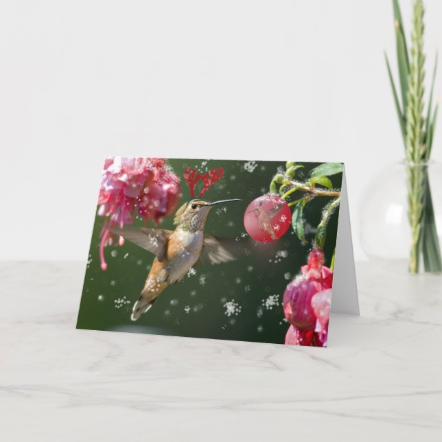 Rufous Hummingbird Christmas Holiday Card (Front)