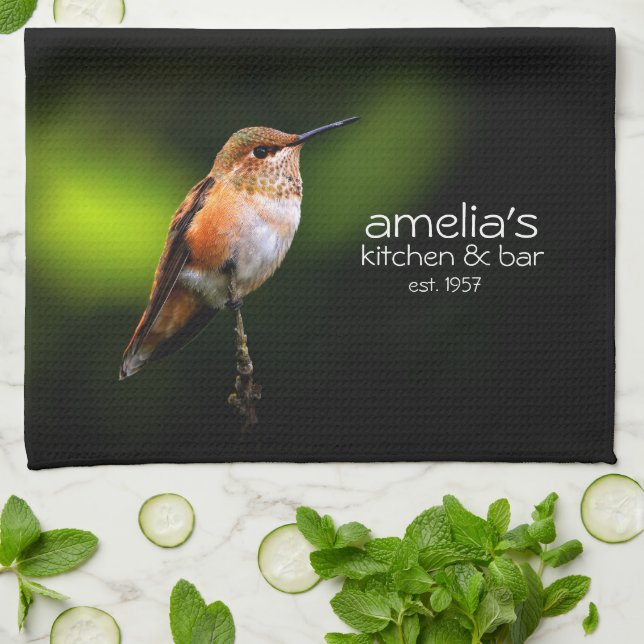 Rufous Hummingbird on the Hybrid Fruit Tree Kitchen Towel (Folded)