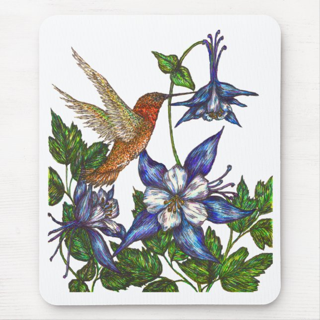 Rufous Hummingbird with Columbine Mouse Pad (Front)