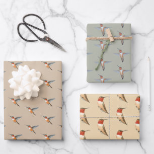 Rufous Hummingbirds Pattern Wrapping Paper Sheet