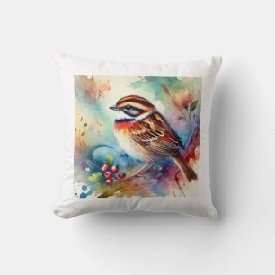 Rufouscollared Sparrow 180724AREF110 - Watercolor Throw Pillow