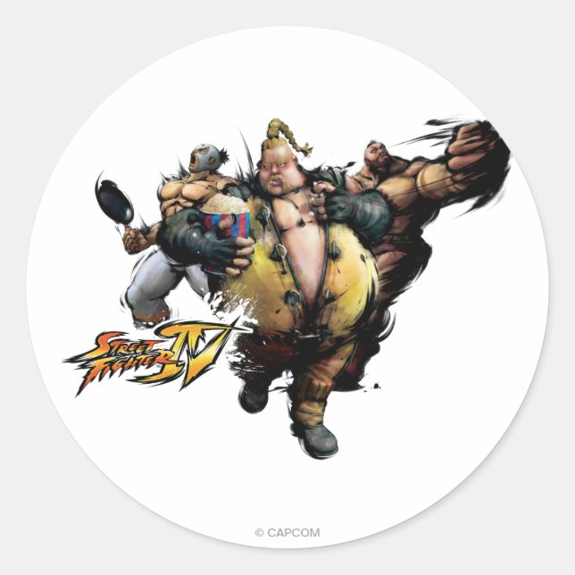 Rufus, El Fuerte & Zangief Classic Round Sticker (Front)