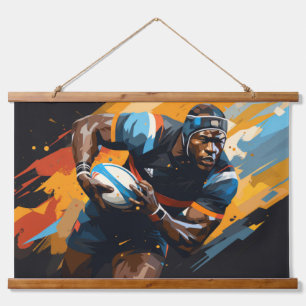Rugby Action Sport Painting Abstract Art Decor Hanging Tapestry