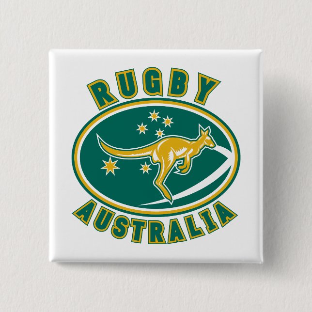 rugby australia kangaroo wallaby aussie 2 inch square button (Front)