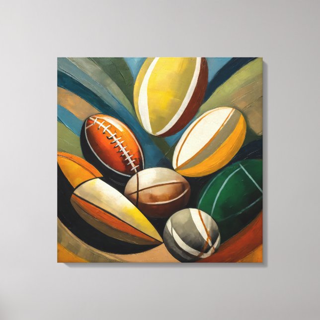 Rugby Balls Painting - Stretched Canvas Print (Front)
