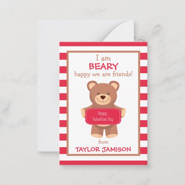 Rugby Bear rayée Valentine's Classroom Cartes (Devant)