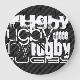 Rugby; Black & Dark Grey Stripes Large Clock