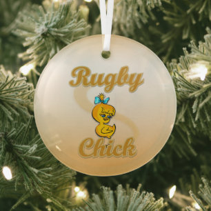 Rugby Chick Glass Ornament