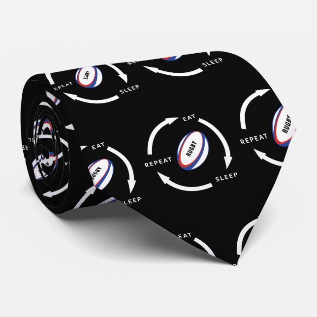 Rugby Eat Sleep Repeat Sports Fan Saying Tie (Rolled)