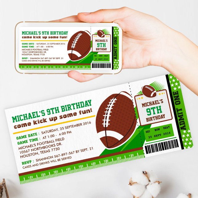 Rugby Football Pass Anniversaire Invitation (Créateur téléchargé)
